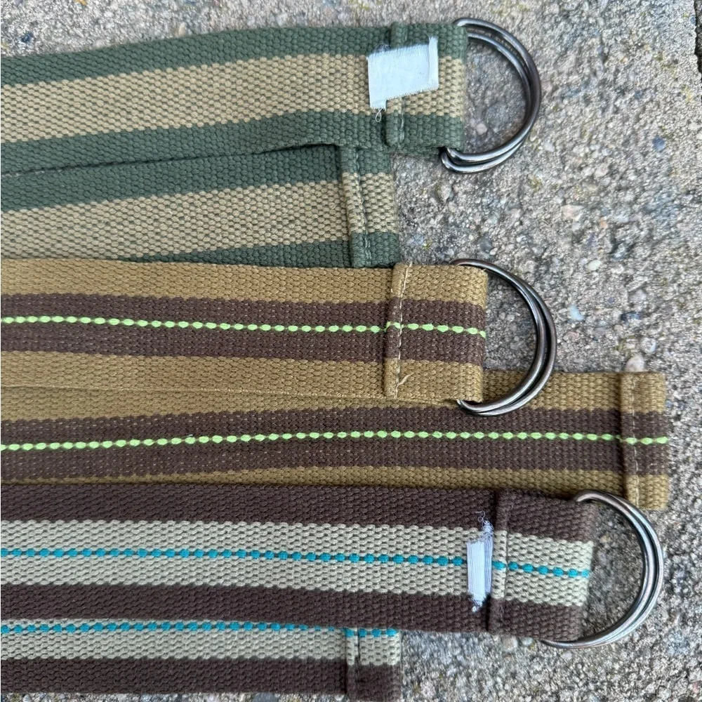Boys Belt Set of 3 Canvas Striped Brown Green Tan